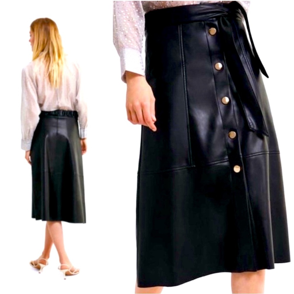 Zara button down leather midi